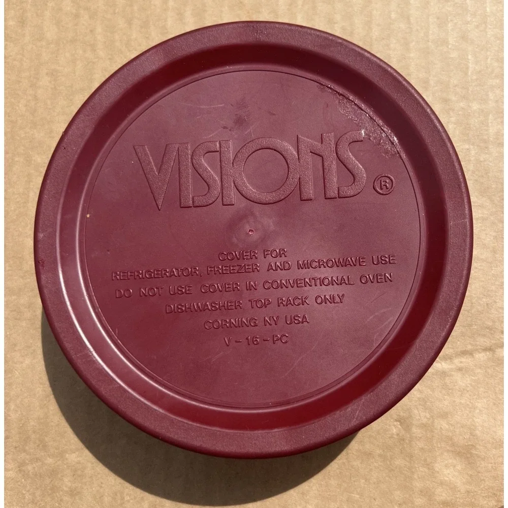 Vintage Corning Visions Cranberry Glass 1‎ Pint Bowl with Lid C-16-B V-16-PC